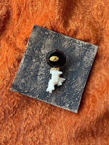 Black Handcrafted Faceted Leather Coral Earring-Single