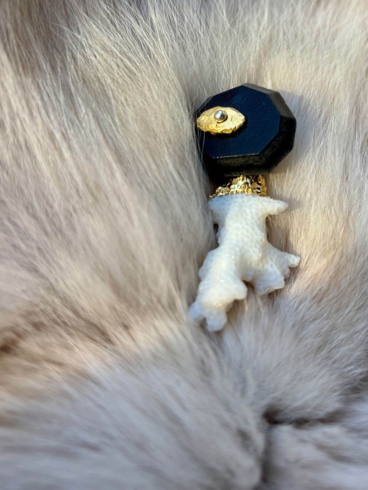 Black Handcrafted Faceted Leather Coral Earring-Single