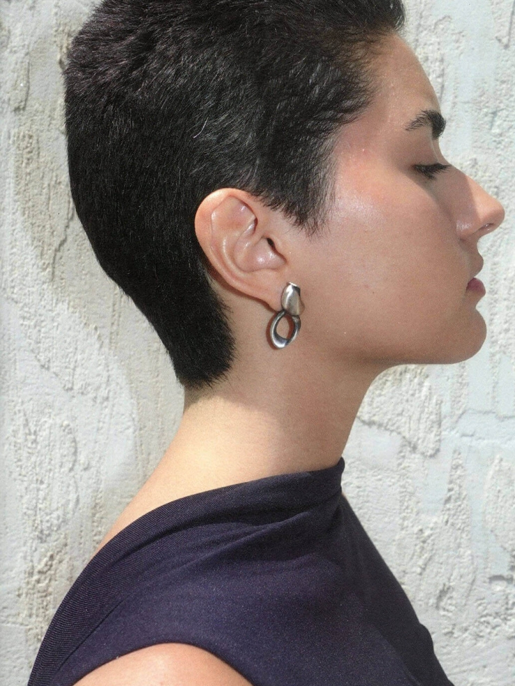 Silver Twisted Cut-Out Oval Earrings