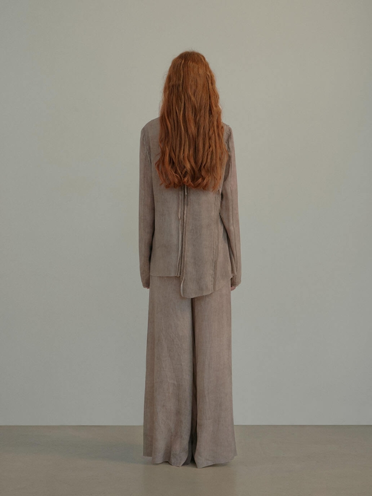 Light Grey Draped Tie Pleated Wide Pants