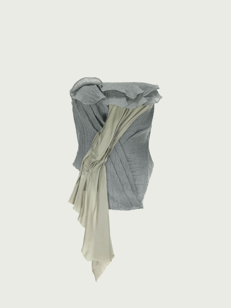 Slate Blue Frilled Overlay Strapless Top