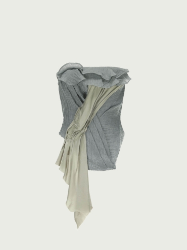 Slate Blue Frilled Overlay Strapless Top