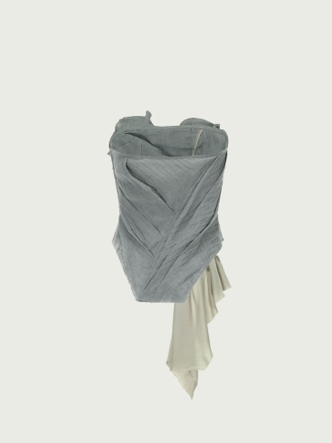 Slate Blue Frilled Overlay Strapless Top