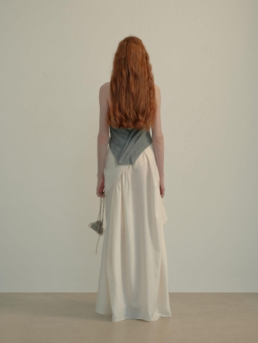 Slate Blue Frilled Overlay Strapless Top