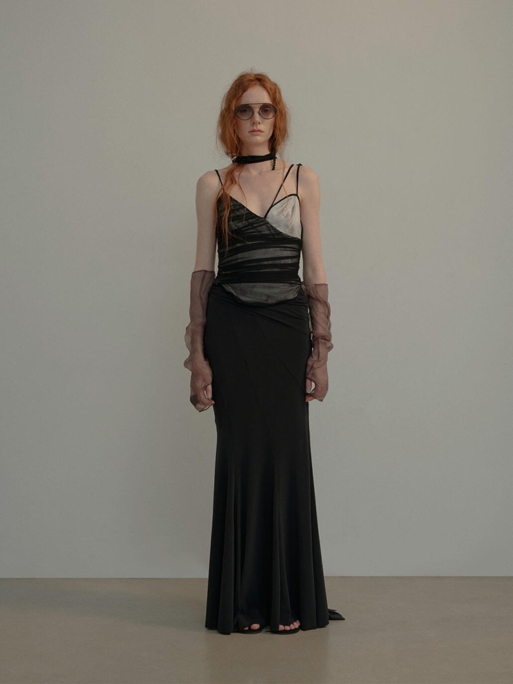 Black Stretch Print Ruched Camisole