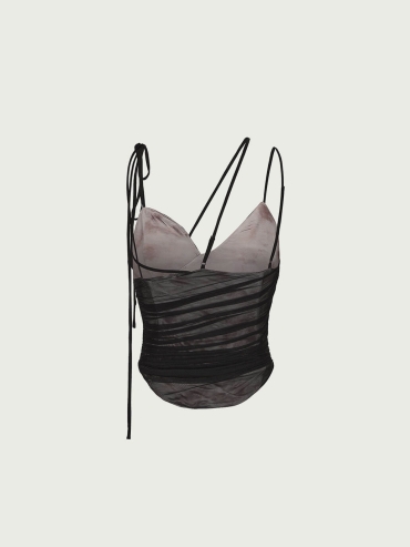 Black Stretch Print Ruched Camisole