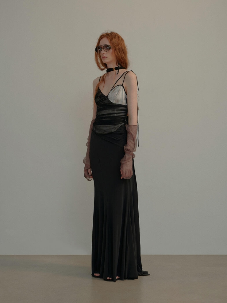 Black Stretch Print Ruched Camisole