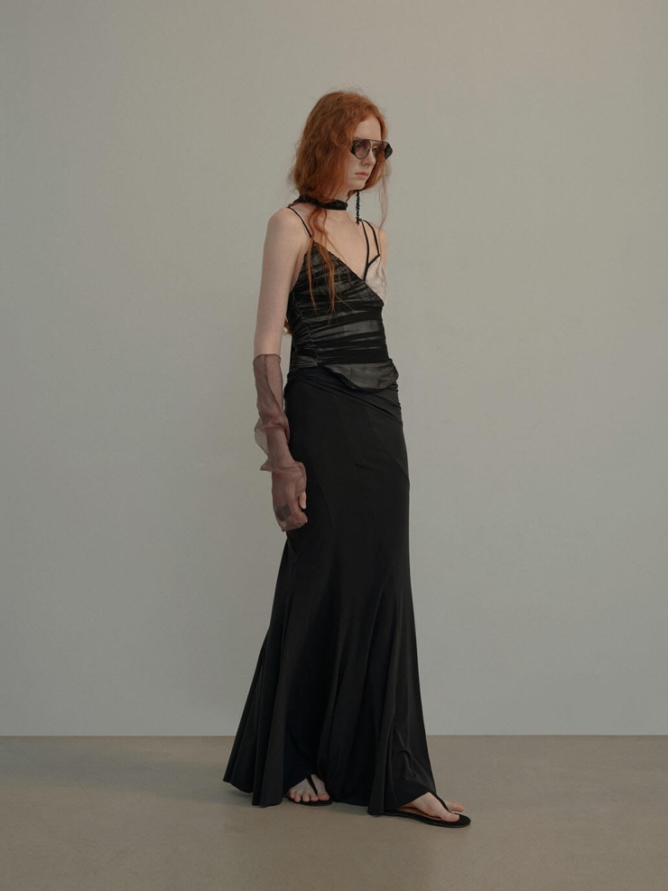 Black Stretch Print Ruched Camisole