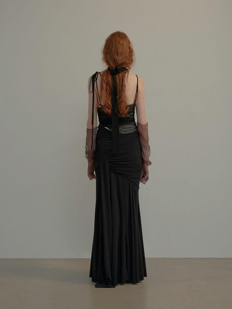 Black Stretch Print Ruched Camisole