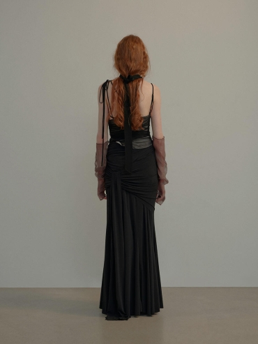 Black Stretch Print Ruched Camisole