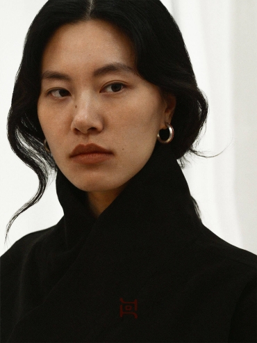 Silver Red Leather Line Inlaid Earrings