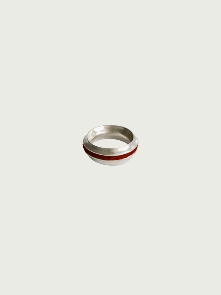 Silver Red Leather Line Inlaid Ring