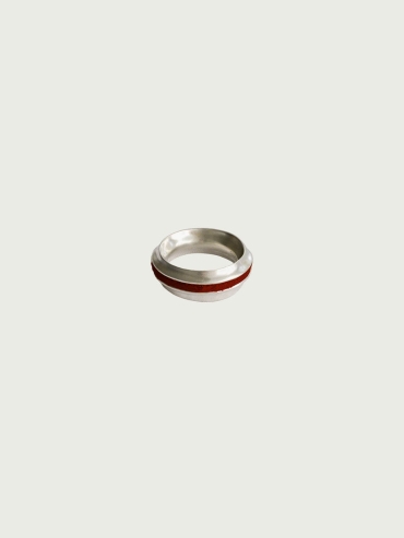 Silver Red Leather Line Inlaid Ring