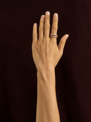 Silver Red Leather Line Inlaid Ring