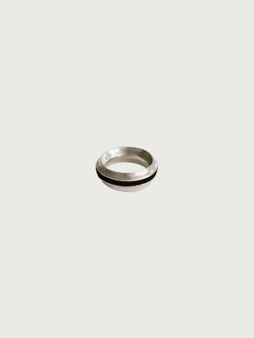 Silver Dark Brown Leather Line Inlaid Ring