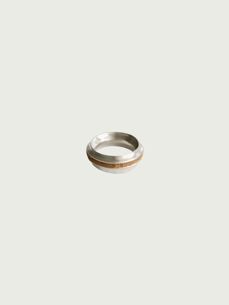 Silver Light Brown Leather Line Inlaid Ring