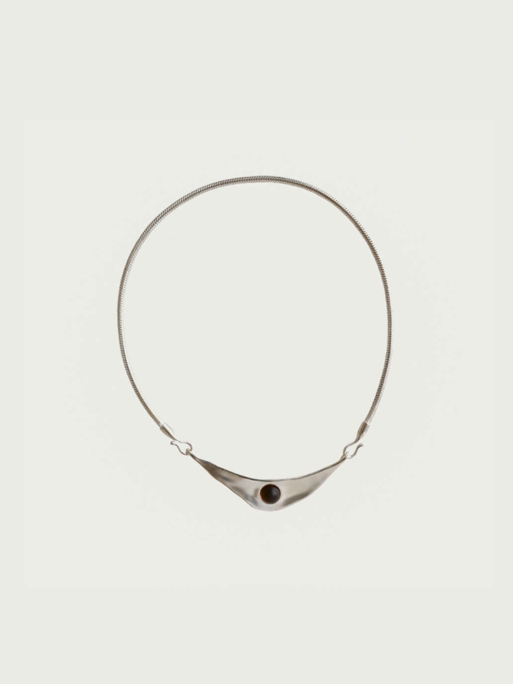 Silver Orbit Curve Necklace with Meteorite
