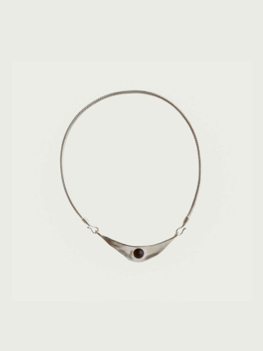 Silver Orbit Curve Necklace with Meteorite