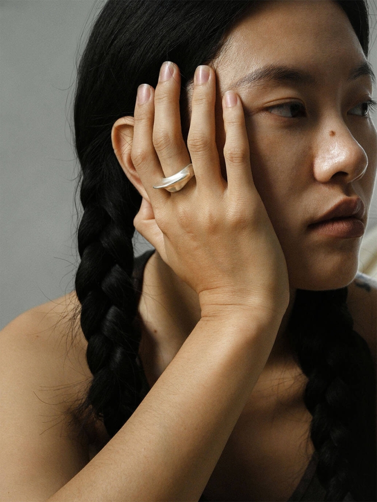 Silver Lunar Curve Ring