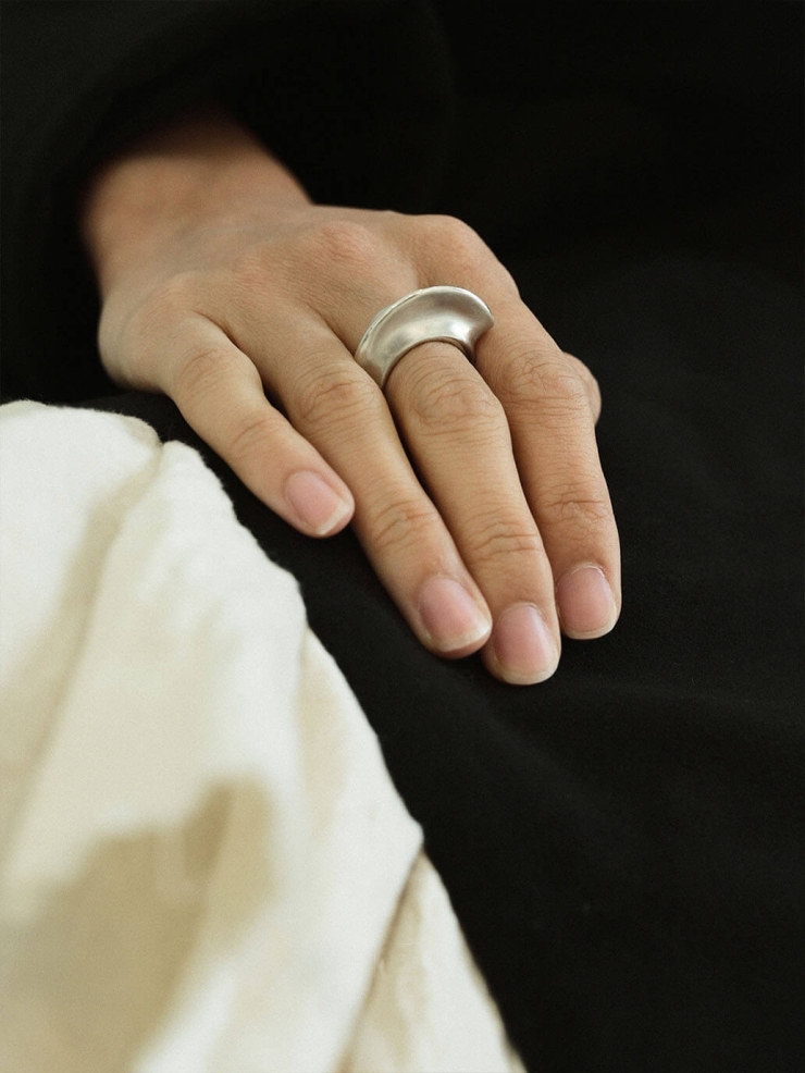 Silver Lunar Curve Ring