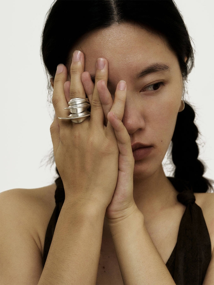 Silver Crescent Flow Ring