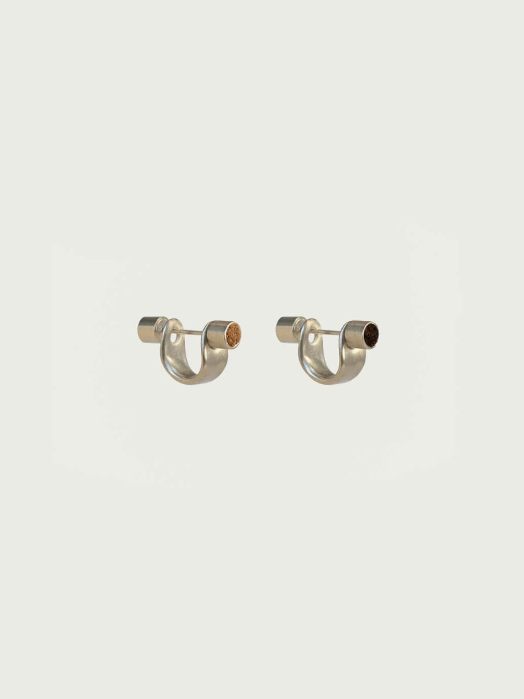 Silver Leather Inlaid Stud Earring-Single