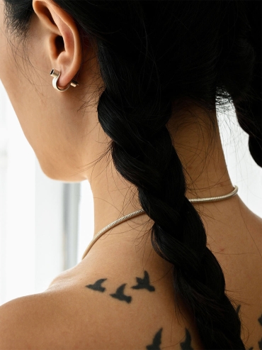 Silver Leather Inlaid Stud Earring-Single