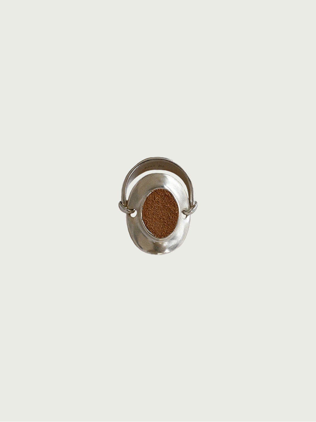 Silver Camel Leather Inlaid Oval Ring