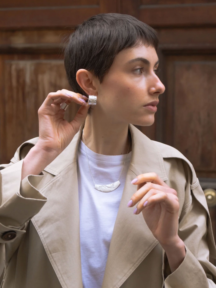 Silver Brushed Texture Earrings