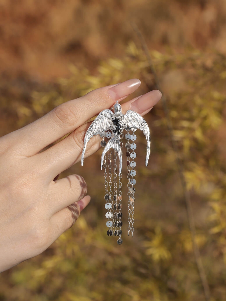 Silver Swallow Earring - Single