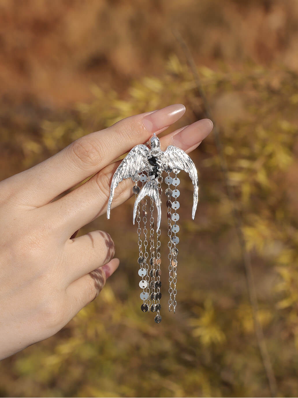 Silver Swallow Earring - Single