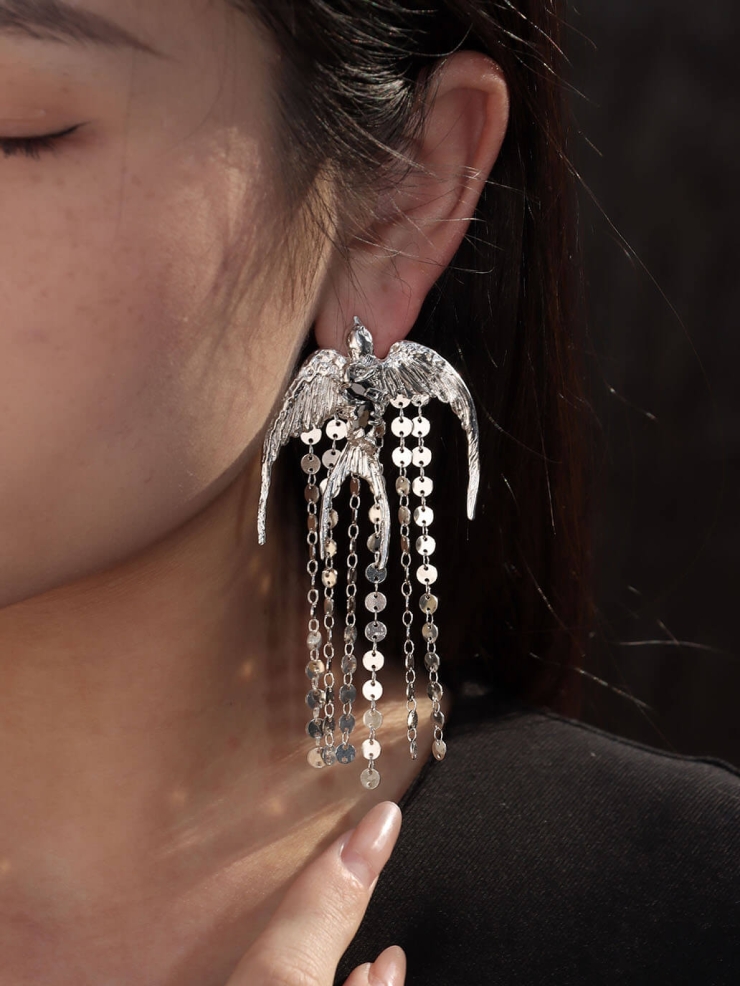 Silver Swallow Earring - Single