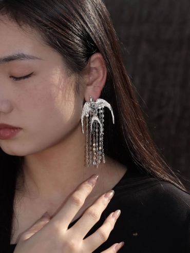 Silver Swallow Earring - Single