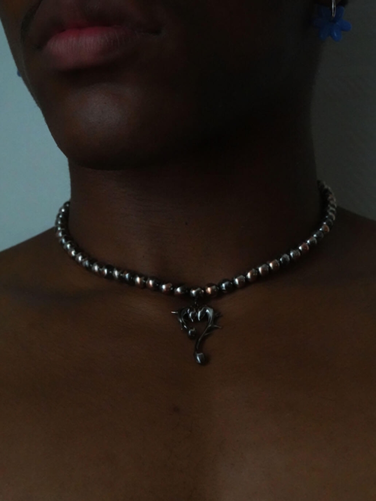 Silver Thorn Heart Necklace-Small