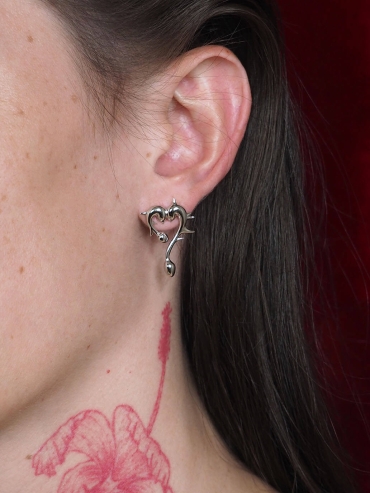 Silver Thorn Heart Earrings-Small