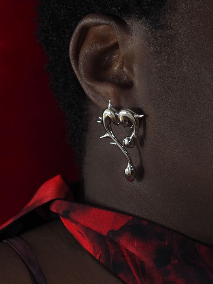 Silver Thorn Heart Earrings