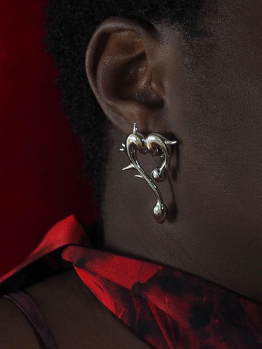 Silver Thorn Heart Earrings