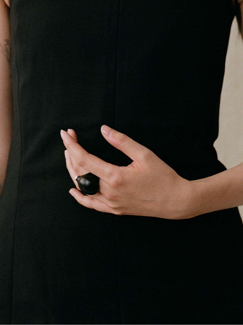 Ladleful Sip, Ebony Carved Ring with Silver Cap