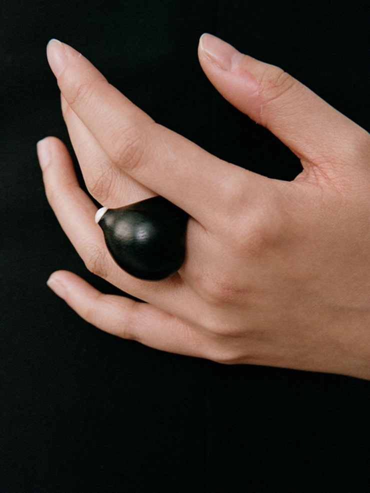 Ladleful Sip, Ebony Carved Ring with Silver Cap