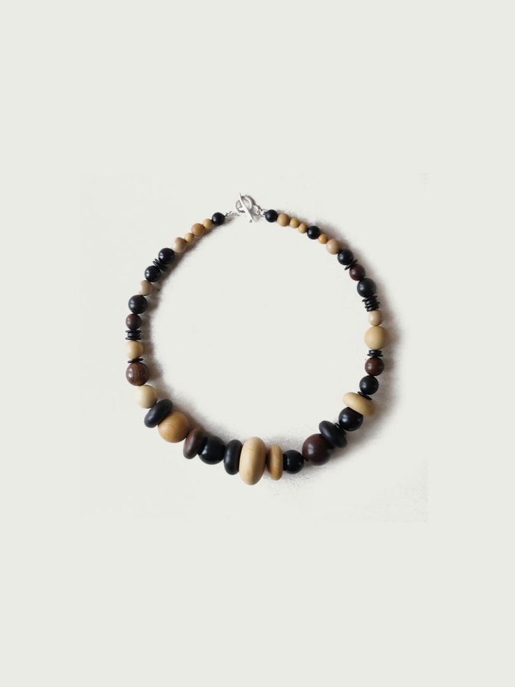 Blessed Fruit, Ebony Boxwood and Zebra Wood Carved Beaded Necklace