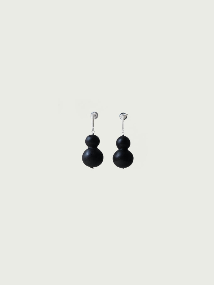 Wishful Gourd, Large Ebony  Sterling  Silver Dangle  Earrings