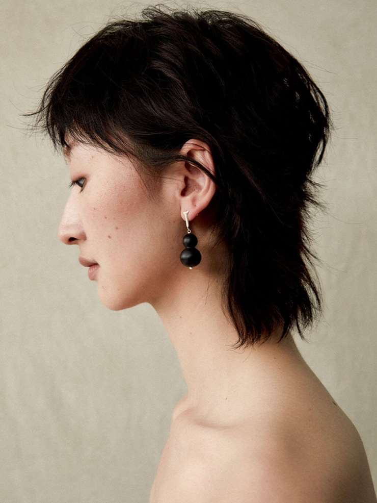 Wishful Gourd, Large Ebony  Sterling  Silver Dangle  Earrings