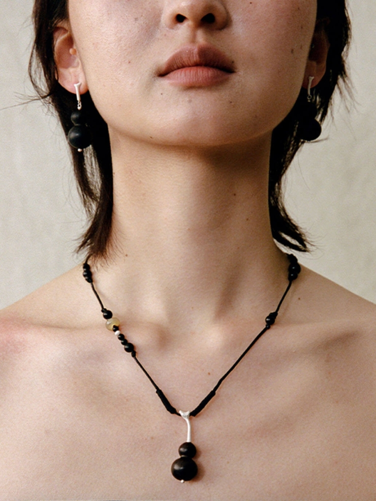 Wishful Gourd, Large Ebony  Sterling  Silver Dangle  Earrings