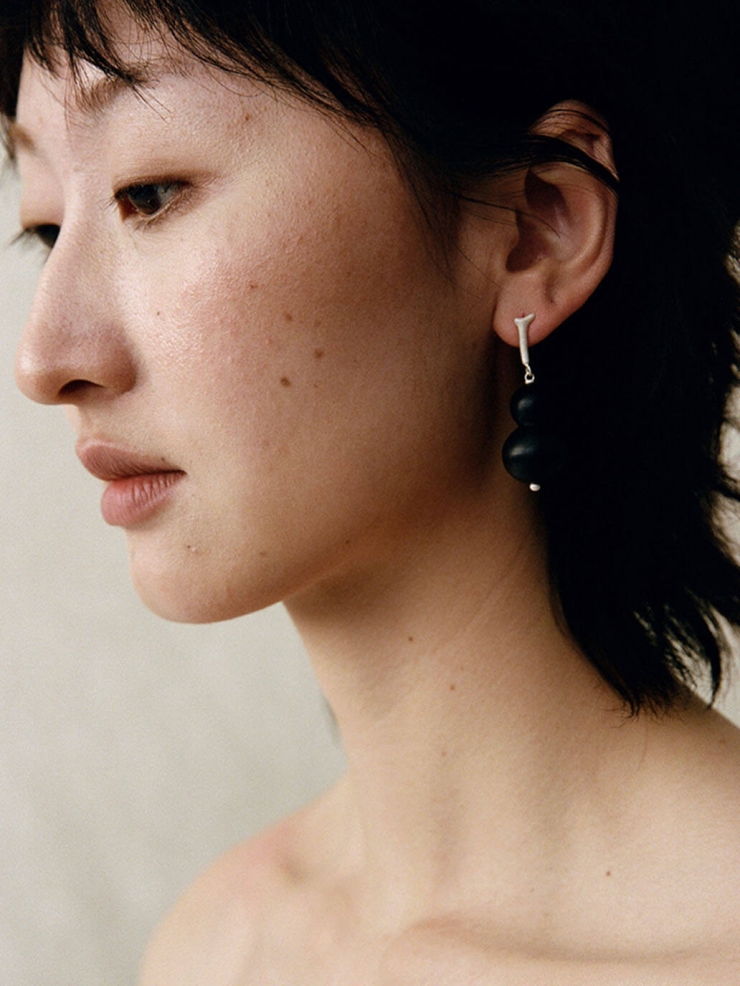 Wishful Gourd, Large Ebony  Sterling  Silver Dangle  Earrings