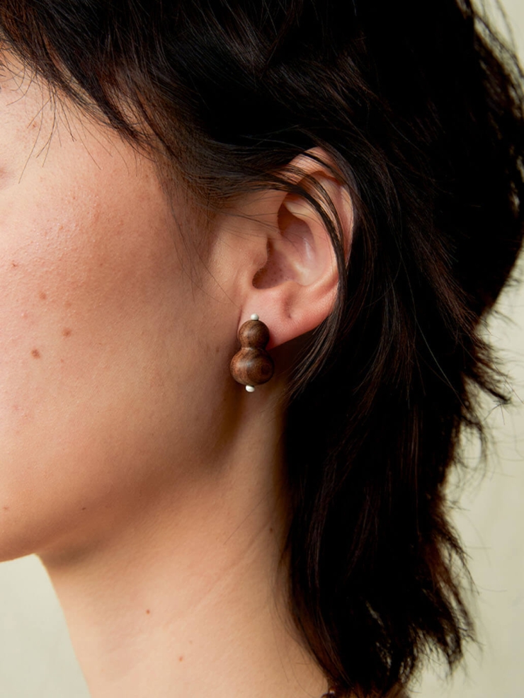 Wishful Gourd, Medium Zebra Wood Sterling  Silver Stud Earrings