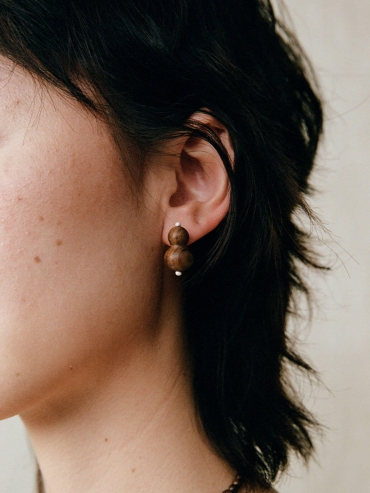 Wishful Gourd, Medium Zebra Wood Sterling  Silver Stud Earrings