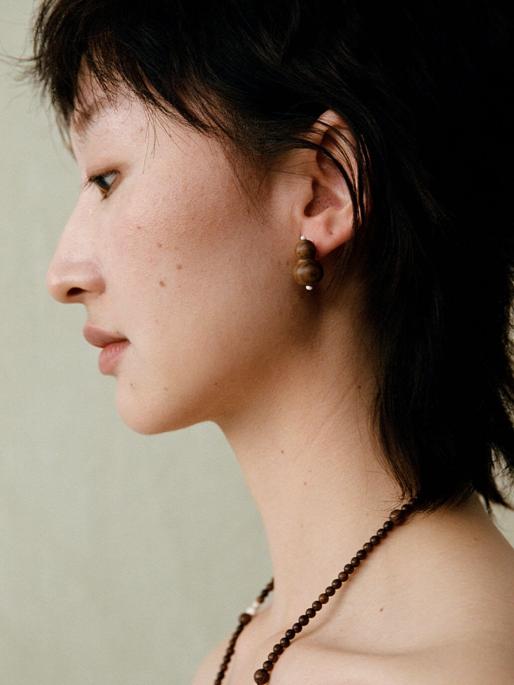 Wishful Gourd, Medium Zebra Wood Sterling  Silver Stud Earrings