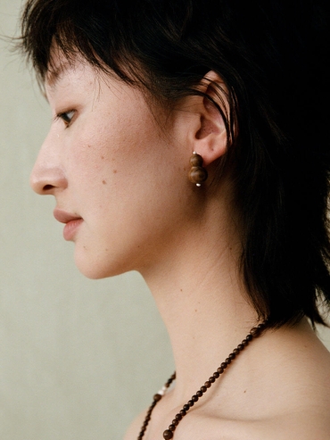 Wishful Gourd, Medium Zebra Wood Sterling  Silver Stud Earrings