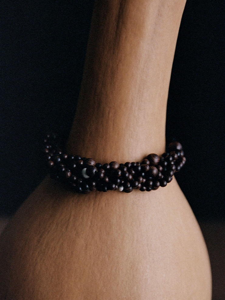Bountiful Branch, Zebra Wood and Sterling Silver Six- Strand Bracelet