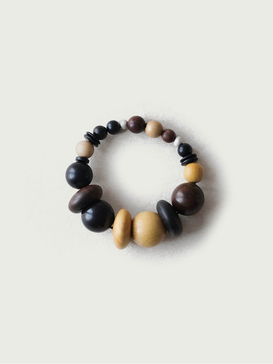 Blessed Fruit, Ebony Boxwood Zebra Wood Carved Beaded Bracelet
